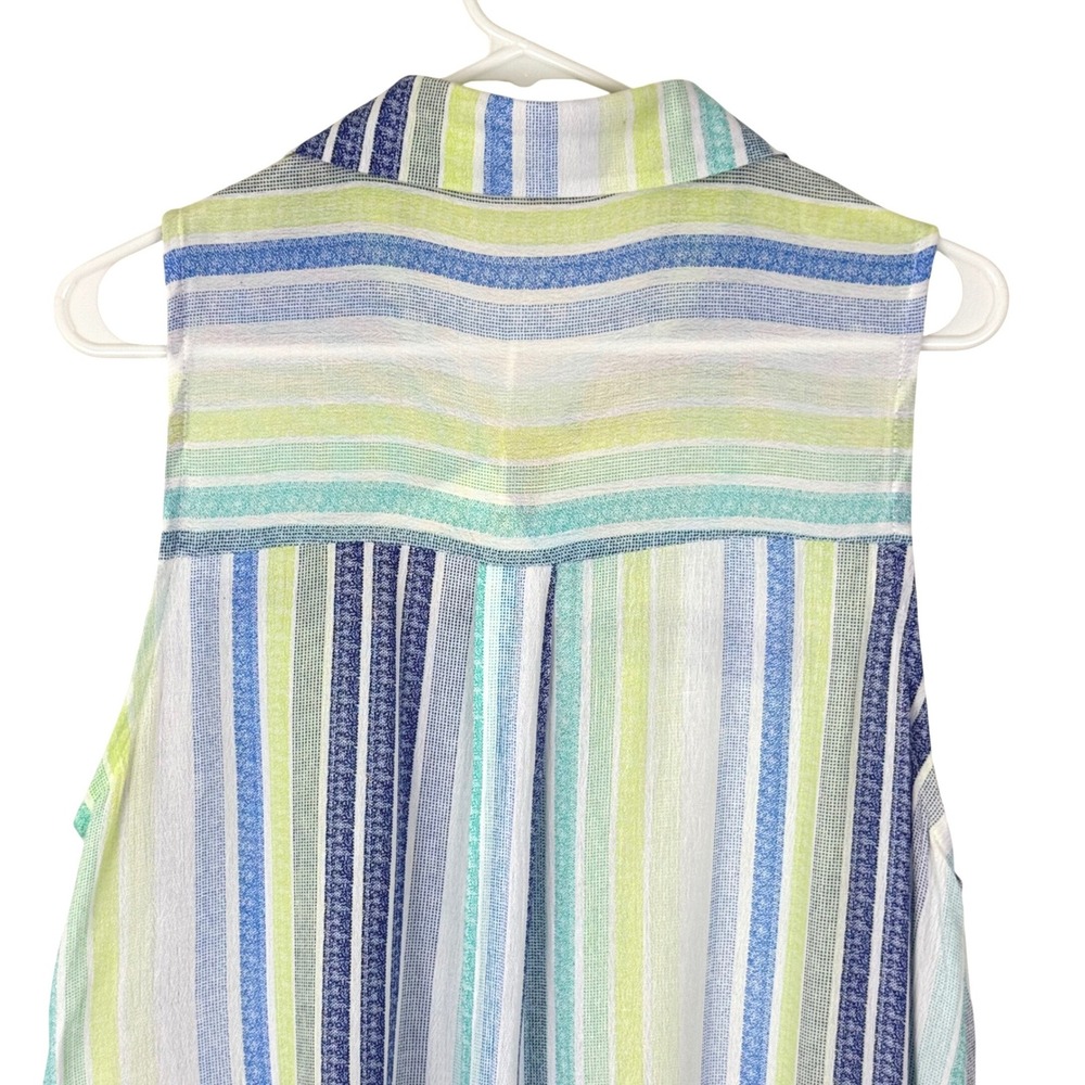 Striped Colorful‎ Sleeveless Babydoll Button Down Top Lightweight Beachy NWT - Picture 5 of 9
